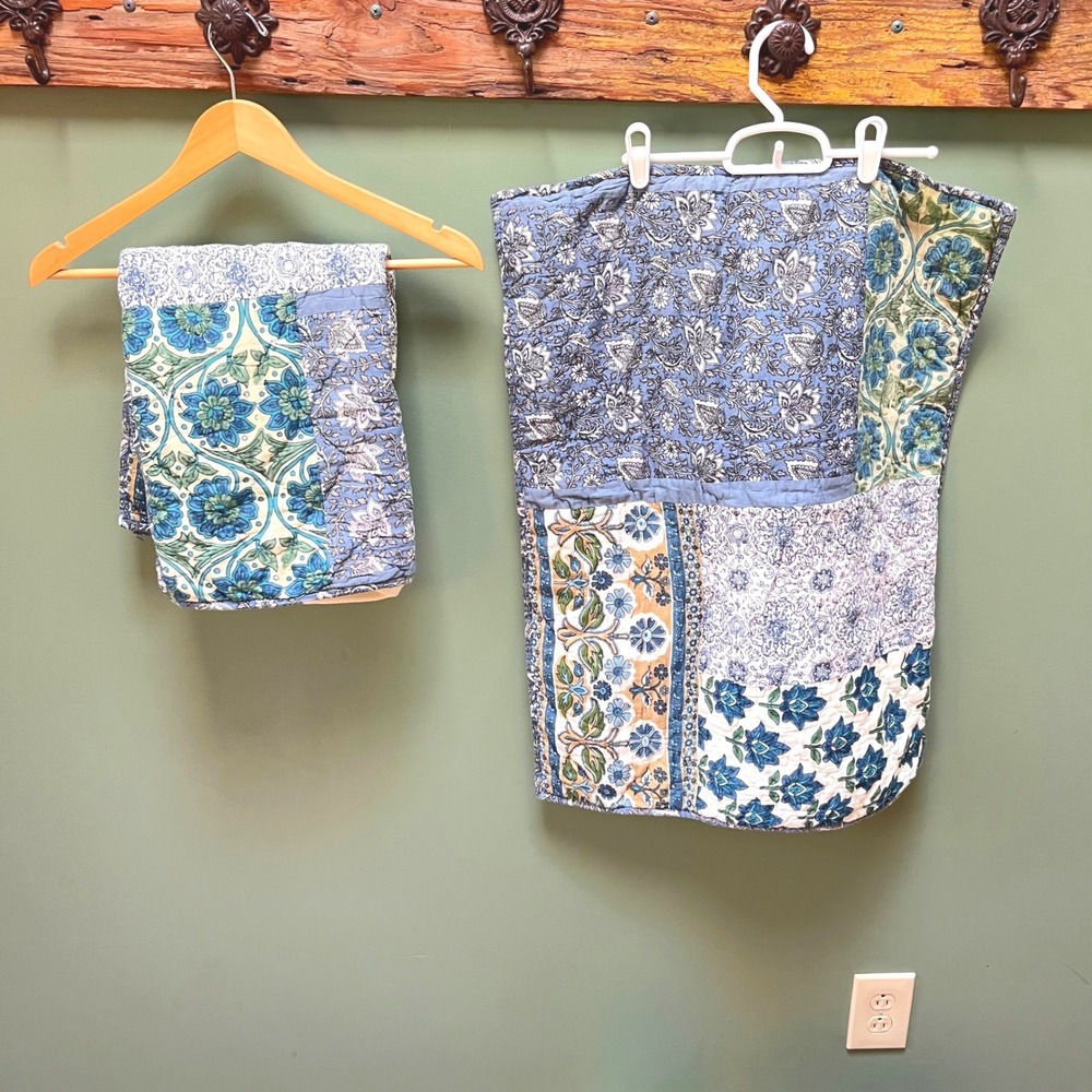 The Company Store Floral Patchwork Quilted Standard Pillow Shams Blue Set of 2